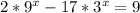 2*9^x-17*3^x=9