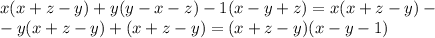 x(x+z-y)+y(y-x-z)-1(x-y+z)=x(x+z-y)- \\ -y(x+z-y)+(x+z-y)=(x+z-y)(x-y-1)