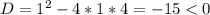 D=1^2-4*1*4=-15<0