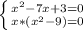 \left \{ {{x^{2}-7x+3=0} \atop {x*(x^{2}-9)=0}} \right.