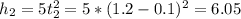 h_{2} =5 t_{2} ^2=5*(1.2-0.1)^2=6.05