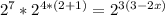 2^{7} *2^{4*(2+1)}= 2^{3(3-2x)}