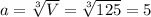 a = \sqrt[3]{V} = \sqrt[3]{125} = 5