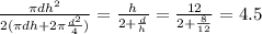 \frac{ \pi d h^{2} }{2( \pi dh+2 \pi \frac{ d^{2} }{4} )} = &#10; \frac{h}{2+ \frac{d}{h} } = \frac{12}{2+ \frac{8}{12} } =4.5