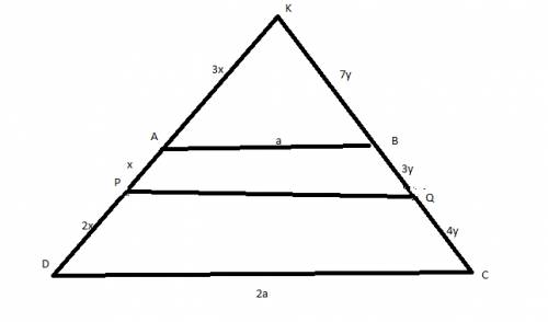 Втрапеции abcd стороны ab и cd параллельны и cd = 2ab. на сторонах ad и bc выбраны точки p и q соотв