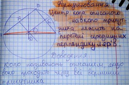 Сформулювати і довести теорему про коло, описане навколо трикутника.