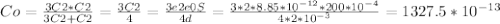 Co= \frac{3C2*C2}{3C2+C2} = \frac{3C2}{4} = \frac{3e2e0S}{4d} = \frac{3*2*8.85*10 ^{-12}*200*10 ^{-4} }{4*2*10 ^{-3} } =1327.5*10 ^{-13}