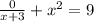 \frac{0}{x+3}+x^2=9