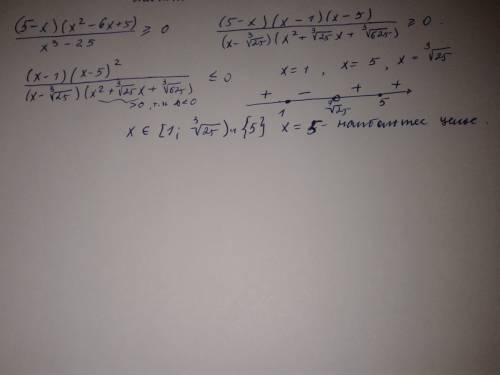 Найти наибольшее целое решение неравенства (5-x)*(x^2-6x+5)/(x^3-25) больше или равно 0