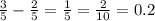 \frac{3}{5} - \frac{2}{5} = \frac{1}{5} = \frac{2}{10} =0.2