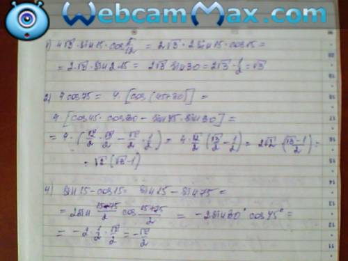 1) 4√3 sin15*cosπ/12 2) 4cos75 3) 1-2*sin² 39-cos18÷sin48 4)sin 15-cos 15