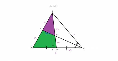 Втреугольнике abc, площадь которого равна s, проведены биссектриса ce и медиана bd, пересекающиеся в