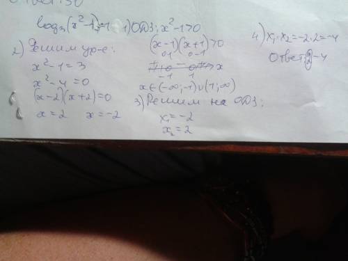 Найдите произведение корней уравнения log3(x^2-1)=1 1)2 2)-4 3)-2 4)4