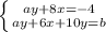 \left \{ {{ay+8x=-4} \atop {ay+6x+10y=b}} \right.