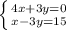 \left \{ {{4x+3y=0} \atop {x-3y=15}} \right.