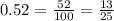 0.52 = \frac{52}{100}= \frac{13}{25}