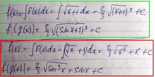 Напишите сложную функцию f(g(x)): f(x)=√x+1 , g(x)= sinx