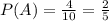 P(A)= \frac{4}{10} = \frac{2}{5}