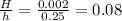 \frac{H}{h} = \frac{0.002}{0.25} =0.08