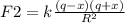 F2=k \frac{(q-x)(q+x)}{R ^{2} }