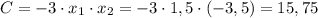 C=-3\cdot x_1\cdot x_2=-3\cdot 1,5\cdot (-3,5)=15,75