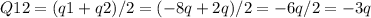 Q12=(q1+q2)/2=(-8q+2q)/2=-6q/2=-3q