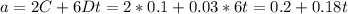 a=2C+6Dt=2*0.1+0.03*6t=0.2+0.18t