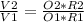 \frac{V2}{V1} = \frac{O2*R2}{O1*R1}