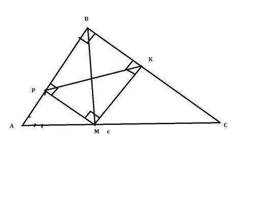 На гипотенузе прямоугольного треугольника выбрана произвольная точка , и из нее опущены перпендикуля