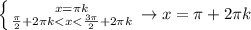 \left \{ {{x=\pi k} \atop {\frac{\pi}{2}+2\pi k<x<\frac{3\pi}{2}+2\pi k}} \right. \to x=\pi +2\pi k