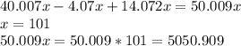 40.007x-4.07x+14.072x=50.009x \\ x=101 \\ 50.009x=50.009*101=5050.909