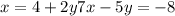 x=4+2y&#10;7x-5y=-8&#10;&#10;