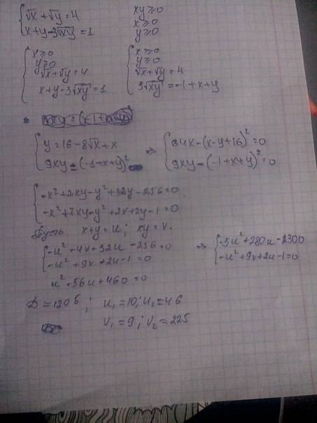 Система уравнений: корень из x +корень из y=4, x + y - 3 * корень из xy=1. tg (3x+27градусов)=корень