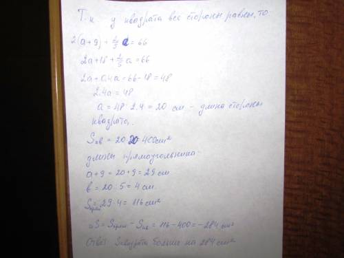 Уквадрата одну его сторону увеличили на 9 см, а другую сторону уменьшили в 5 раз. в результате этого