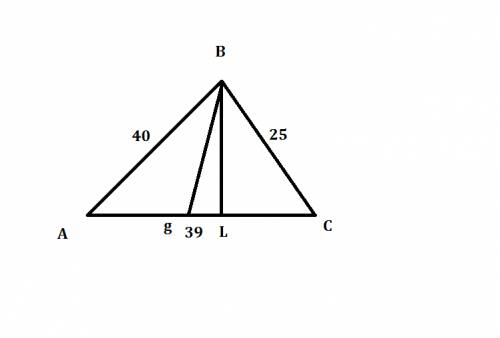 Свершины угла, стороны которого равны 25 и 40 см, к стороне, длинной 39 см, проведено высоту и биссе