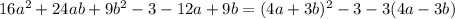 16a^2+24ab+9b^2-3-12a+9b=(4a+3b)^2-3-3(4a-3b)