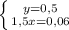 \left \{ {{y=0,5} \atop {1,5x=0,06}} \right.