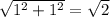 \sqrt{1^{2}+1^{2} }= \sqrt{2}