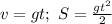 v=gt; \ S= \frac{gt^2}{2}