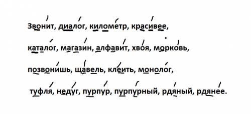 Поставить знак ударения в словах, подчеркнуть безударные гласные. звонит, диалог, километр, красивее