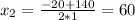 x_2=\frac{-20+140}{2*1}=60