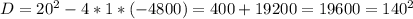 D=20^2-4*1*(-4800)=400+19200=19600=140^2