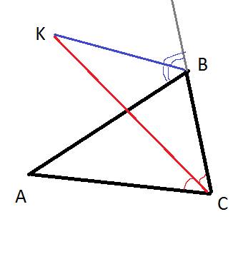 Докажите, что биссектриса внешнего угла при вершине в и бессиктриса угла с треугольника авс пересека