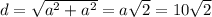 d=\sqrt{a^2+a^2}=a\sqrt{2}=10\sqrt2