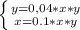 \left \{ {{y=0,04*x*y} \atop {x=0.1*x*y}} \right.