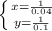 \left \{ {{x= \frac{1}{0.04} } \atop {y= \frac{1}{0.1} }} \right.