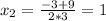 x_2=\frac{-3+9}{2*3}=1