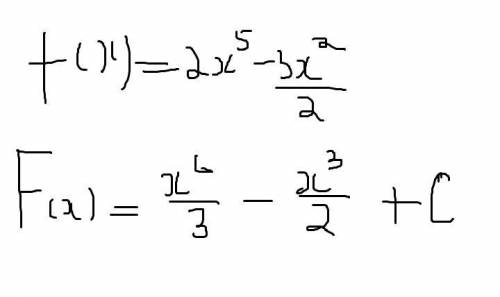 Укажите все первообразные функции f(x)=2x^5 - 3x^2/2