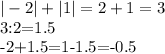 |-2|+|1|=2+1=3&#10;&#10;3:2=1.5&#10;&#10;-2+1.5=1-1.5=-0.5