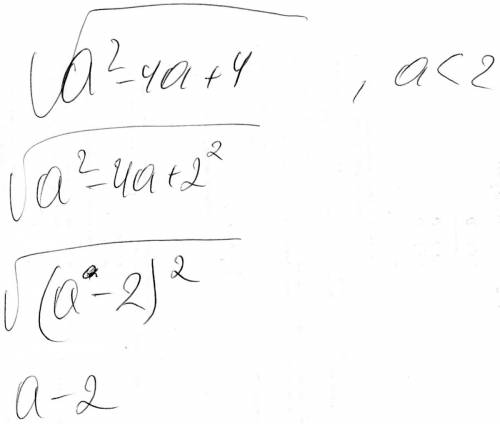 Как можно извлечь корень из этого выражения? а2-4а+4 (все под корнем), если а < 2